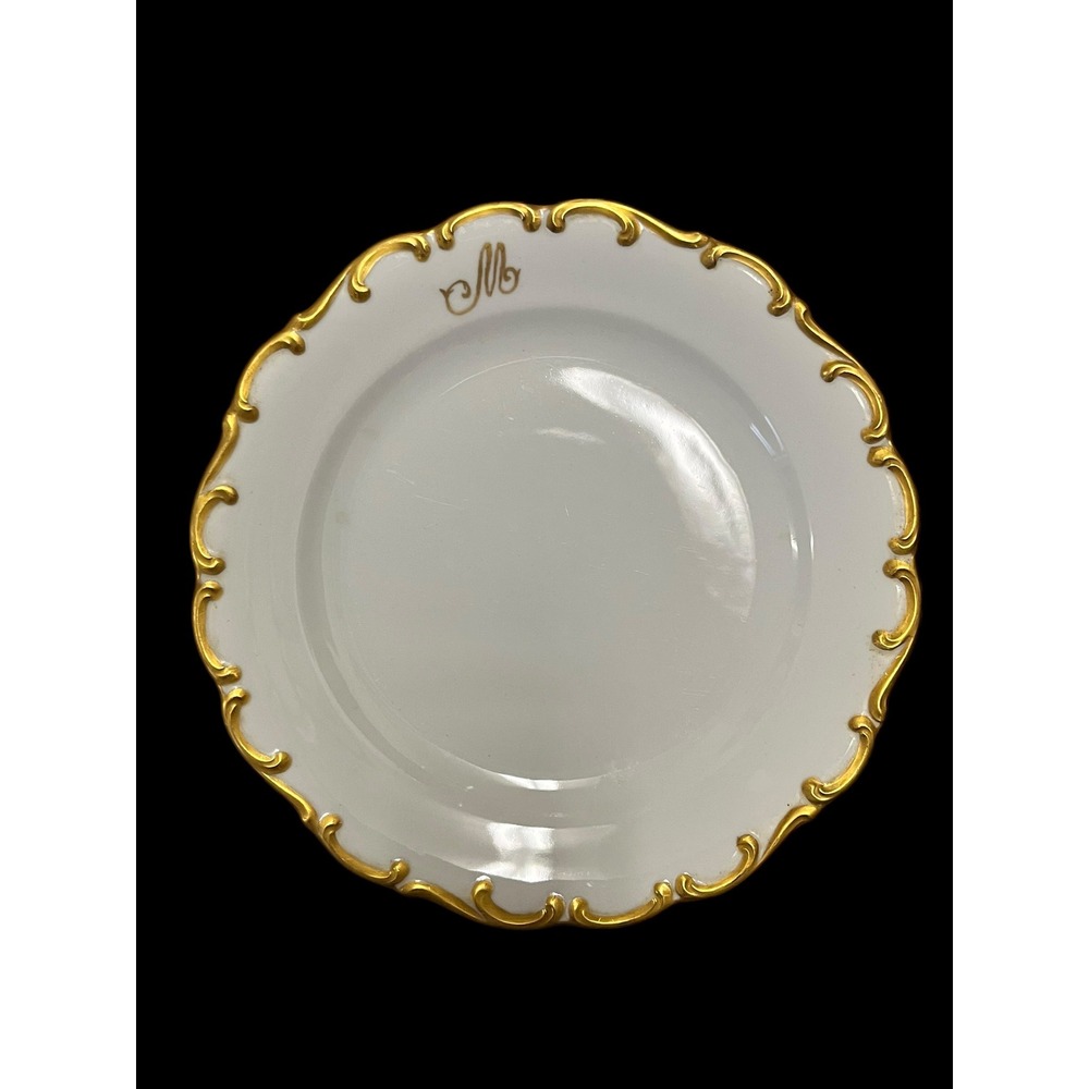 Schumann Arzberg Bavaria White Elegance Gold Encrusted Monogram Plates Set of 5 - Picture 5 of 11